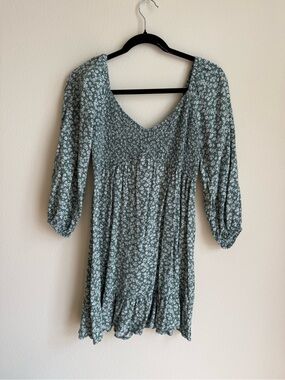 Hollister Sage Green Floral Smocked Mini Dress